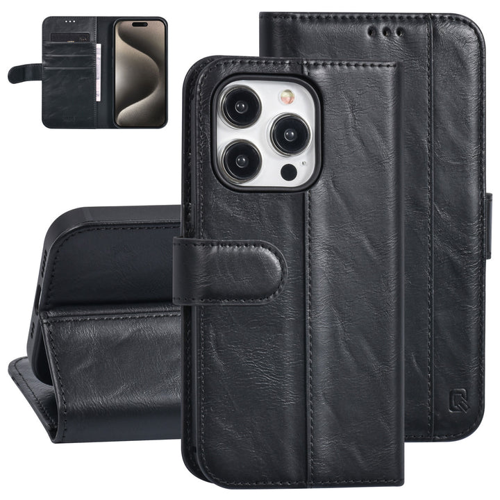UNIQ Accessory iPhone 15 Pro Book Case hoesje - Pasjeshouder voor 3 pasjes - Magneetsluiting - Zwart-Hoesjes-Ilumina Benelux