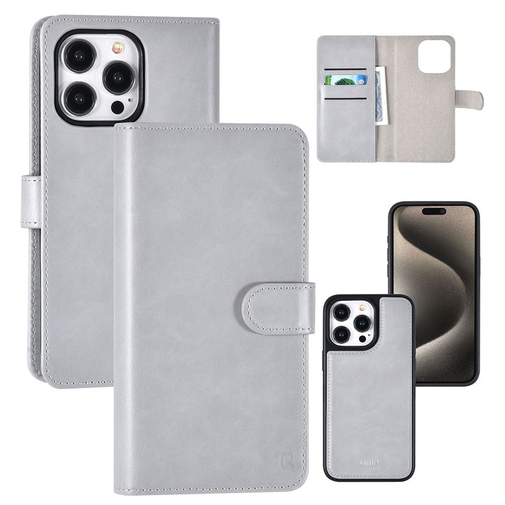 UNIQ Accessory iPhone 15 Pro Max Book Case hoesje Pasjeshouder - Grijs-Hoesjes-Ilumina Benelux