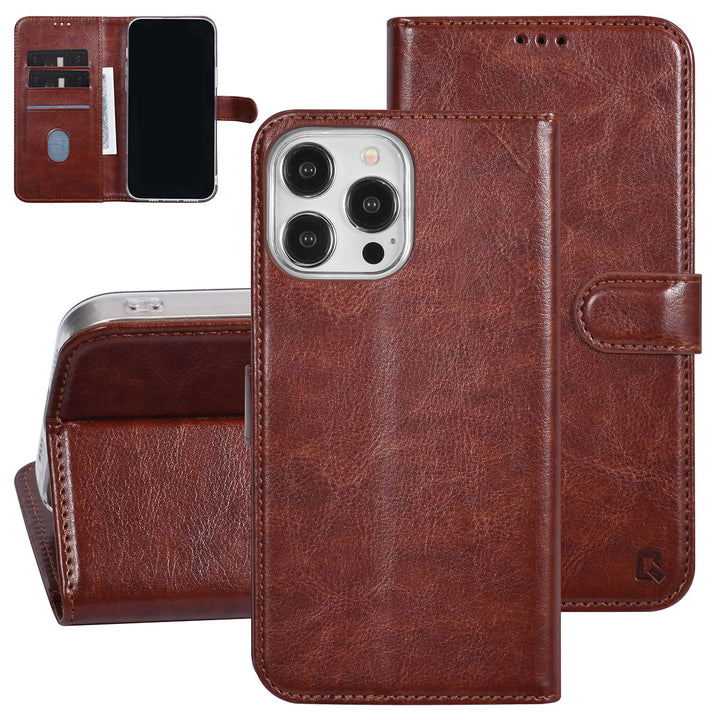 UNIQ Accessory iPhone 15 Pro Max Book Case hoesje - Pasjeshouder voor 3 pasjes - Magneetsluiting - Hanger - Bruin-Hoesjes-Ilumina Benelux