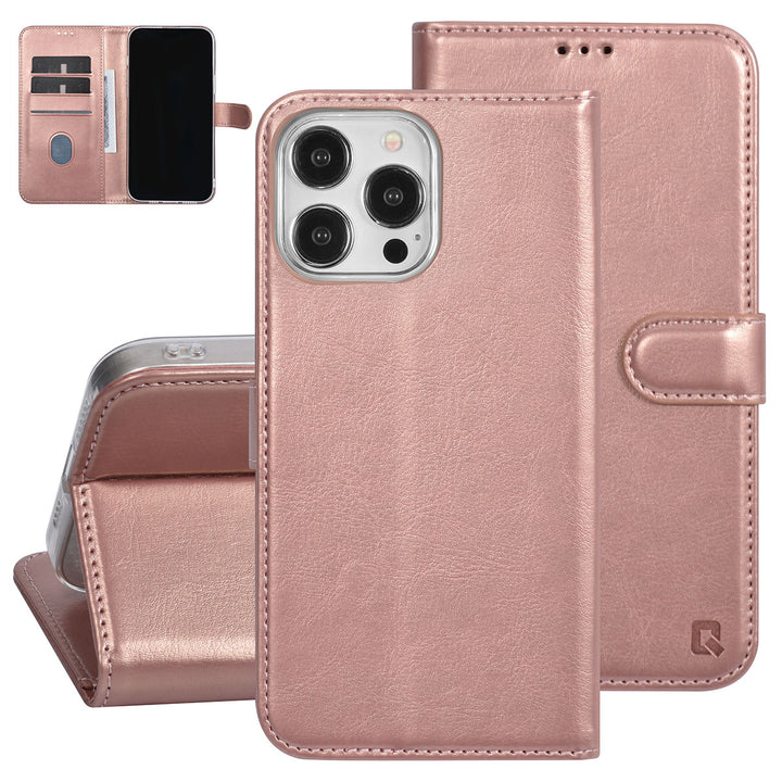 UNIQ Accessory iPhone 15 Pro Max Book Case hoesje - Pasjeshouder voor 3 pasjes - Magneetsluiting - Hanger - Rose Gold-Hoesjes-Ilumina Benelux