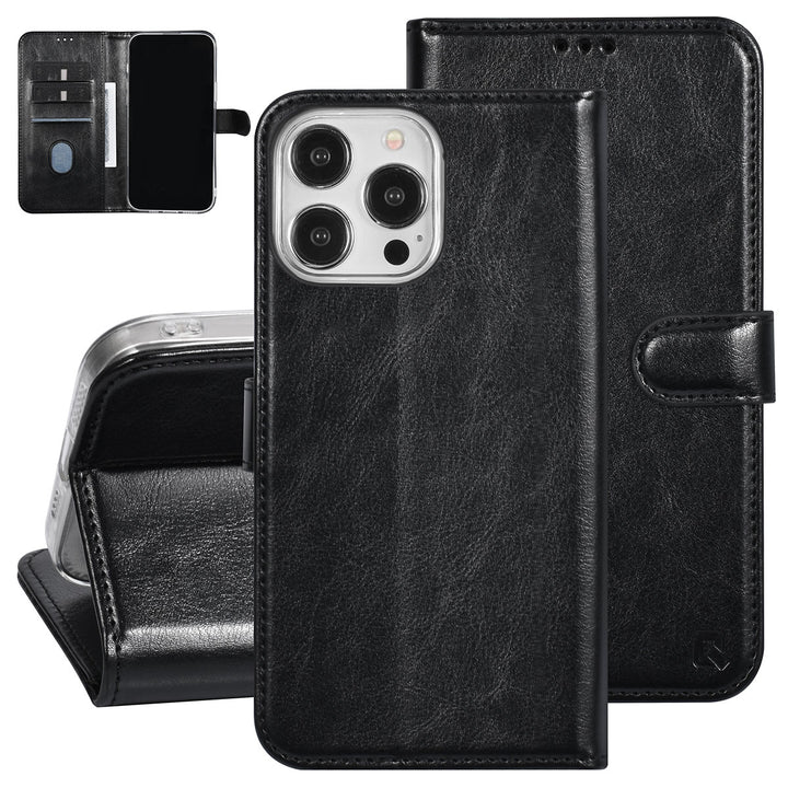 UNIQ Accessory iPhone 15 Pro Max Book Case hoesje - Pasjeshouder voor 3 pasjes - Magneetsluiting - Hanger - zwart-Hoesjes-Ilumina Benelux