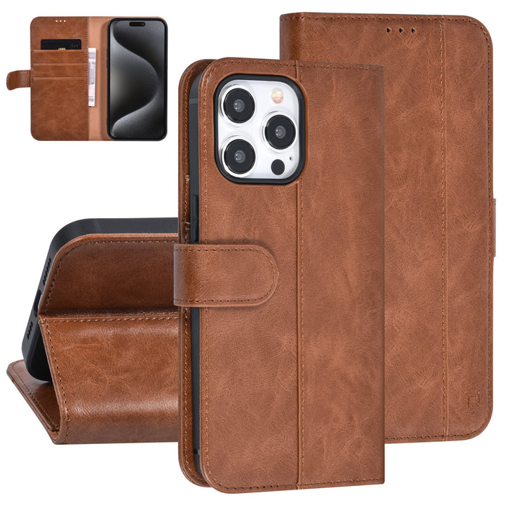 UNIQ Accessory iPhone 15 Pro Max Book Case hoesje - Pasjeshouder voor 3 pasjes - Magneetsluiting - LichtBruin-Hoesjes-Ilumina Benelux