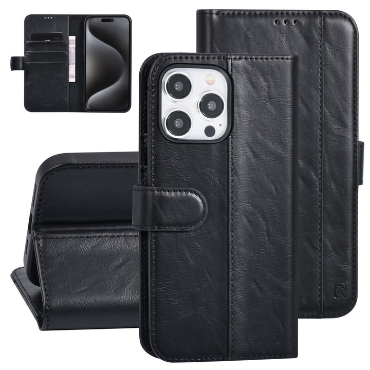 UNIQ Accessory iPhone 15 Pro Max Book Case hoesje - Pasjeshouder voor 3 pasjes - Magneetsluiting - Zwart-Hoesjes-Ilumina Benelux
