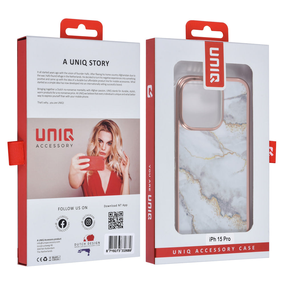 UNIQ Accessory iPhone 15 Pro TPU Back Cover hoesje - Marble White-Hoesjes-Ilumina Benelux