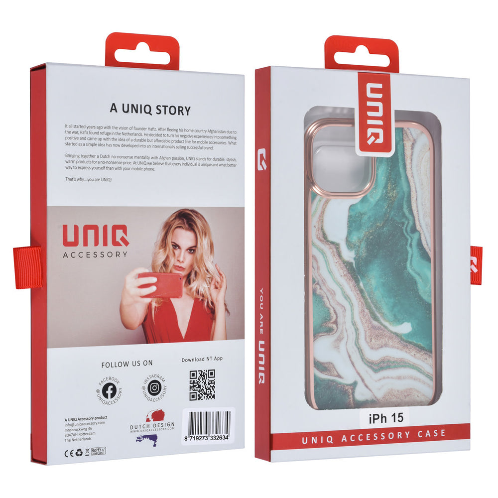 UNIQ Accessory iPhone 15 TPU Back Cover hoesje - Marble Green-Hoesjes-Ilumina Benelux