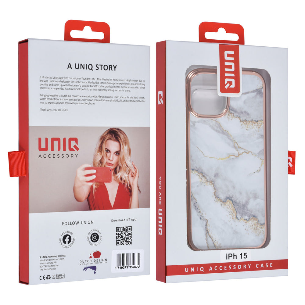 UNIQ Accessory iPhone 15 TPU Back Cover hoesje - Marble White-Hoesjes-Ilumina Benelux