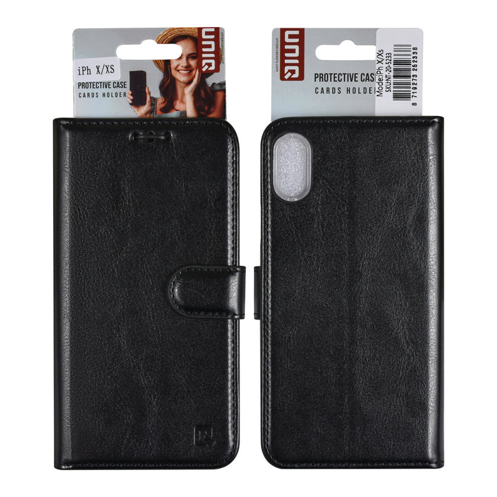 UNIQ Accessory iPhone X-Xs Book Case hoesje - Pasjeshouder voor 3 pasjes - Magneetsluiting - Hanger - Zwart-Hoesjes-Ilumina Benelux