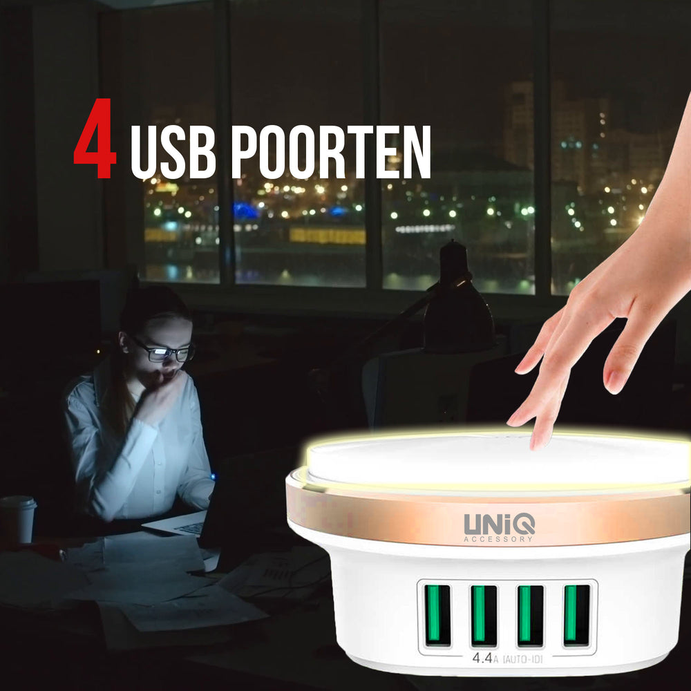 UNIQ Accessory with Led Press Lamp USB 4 ports 4.4A Fast charging - Wit-Oplader-Ilumina Benelux