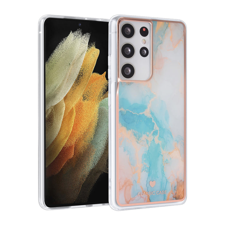 UNIQ Classic Case Samsung Galaxy S21 Ultra TPU Backcover hoesje - Marble Blue-Hoesjes-Ilumina Benelux
