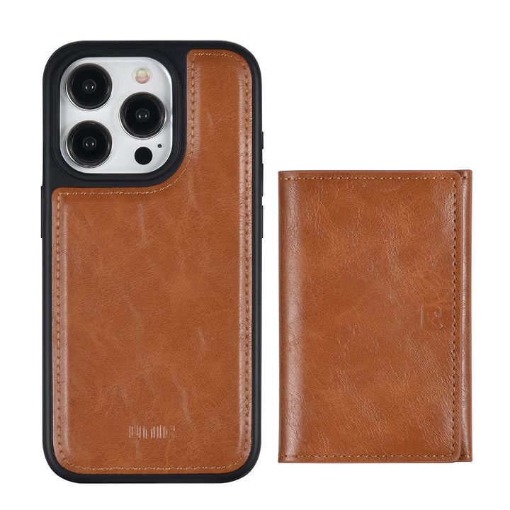 UNIQAccessory iPhone 15 Pro Backcover hoesje - met afneembare Pasjeshouder - LichtBruin-Hoesjes-Ilumina Benelux