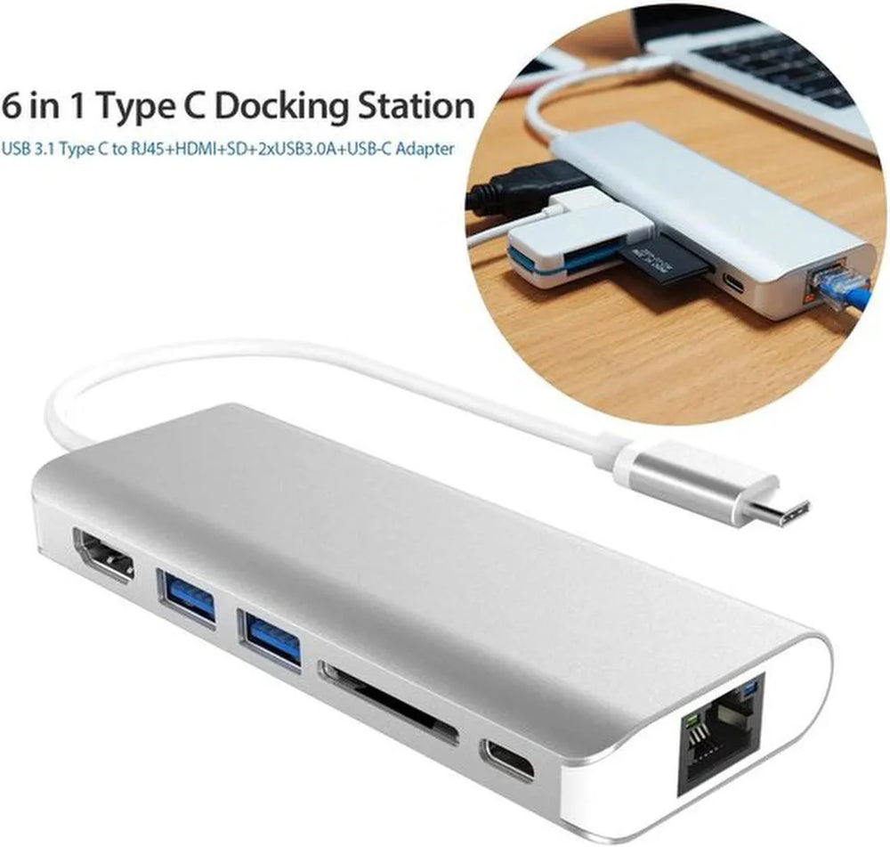 USB-C Hub – 6-in-1 Adapter – 4K HDMI – 1Gbps Ethernet – 60W PD – Geschikt voor MacBook & USB-C laptops-Ilumina Benelux