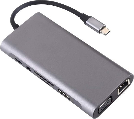 USB-C Hub Docking Station – 11-in-1 – HDMI 4K & VGA – LAN – 4x USB 3.0 – USB-C PD 87W – SD/TF – Zwart-Ilumina Benelux