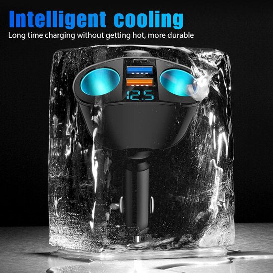 USB-C autolader – Sigarettenaansteker splitter – PD & QC3.0 snelladen – LED voltmeter – 12V/24V-Oplader-Ilumina Benelux