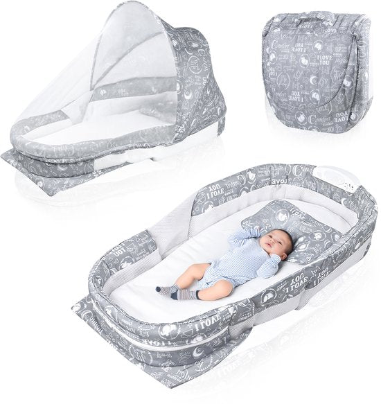Velox Goods VL-516 Baby reisbed – Opvouwbaar reisbedje – Veilig & comfortabel – Voor pasgeborenen en baby’s – Grijs-Ilumina Benelux