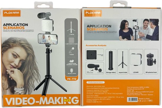 Videostatief – Met Microfoon & LED-verlichting – Lichtgewicht Draagbaar – Voor Smartphone & Camera – Zwart-Ilumina Benelux