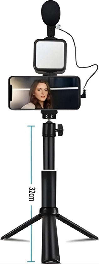 Videostatief – Met Microfoon & LED-verlichting – Lichtgewicht Draagbaar – Voor Smartphone & Camera – Zwart-Ilumina Benelux