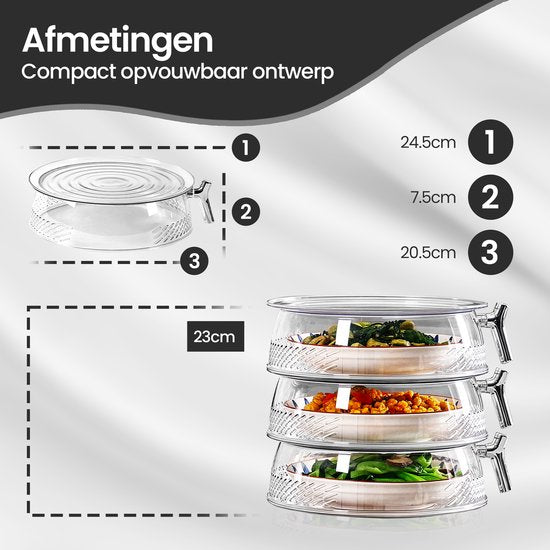 Vliegenkap voedselafdekking – Set van 3 – Anti-insect & warmtebehoud – Ø 25/30/35 cm – Inklapbaar wasbare mesh – Zwart-Stolp-Ilumina Benelux