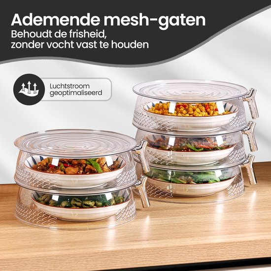 Vliegenkap voedselafdekking – Set van 3 – Anti-insect & warmtebehoud – Ø 25/30/35 cm – Inklapbaar wasbare mesh – Zwart-Stolp-Ilumina Benelux