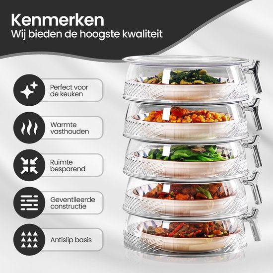 Vliegenkap voedselafdekking – Set van 3 – Anti-insect & warmtebehoud – Ø 25/30/35 cm – Inklapbaar wasbare mesh – Zwart-Stolp-Ilumina Benelux