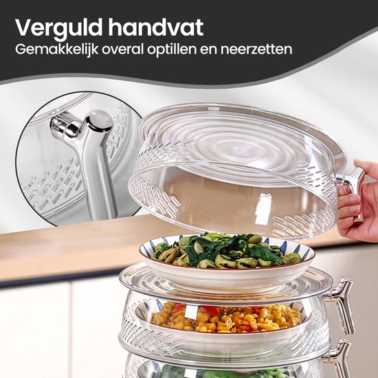 Vliegenkap voedselafdekking – Set van 3 – Anti-insect & warmtebehoud – Ø 25/30/35 cm – Inklapbaar wasbare mesh – Zwart-Stolp-Ilumina Benelux