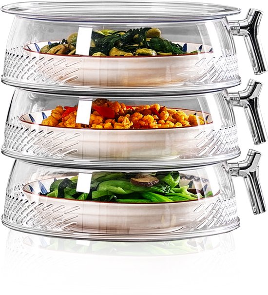Vliegenkap voedselafdekking – Set van 3 – Anti-insect & warmtebehoud – Ø 25/30/35 cm – Inklapbaar wasbare mesh – Zwart-Stolp-Ilumina Benelux