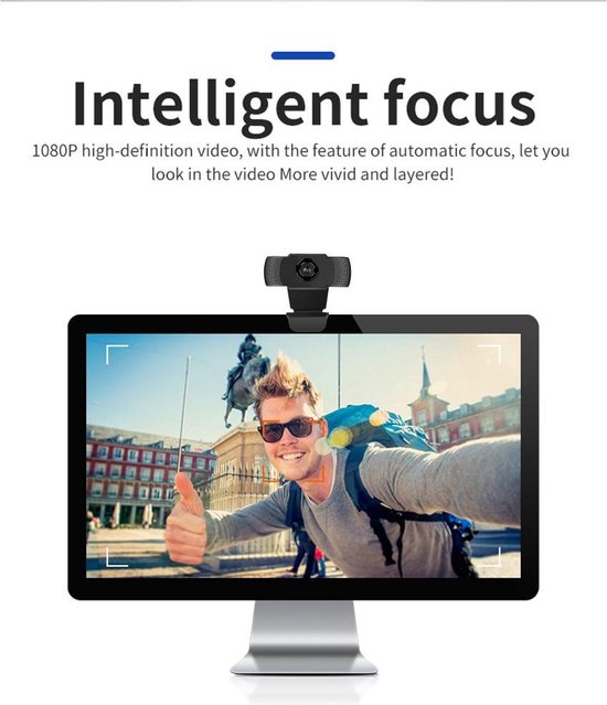 Webcam voor PC & Laptop – 1080P HD USB – Met Microfoon – 360° Draaibaar – Plug & Play – Zwart-Ilumina Benelux
