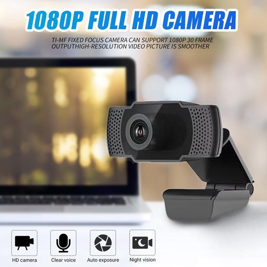 Webcam voor PC & Laptop – 1080P HD USB – Met Microfoon – 360° Draaibaar – Plug & Play – Zwart-Ilumina Benelux