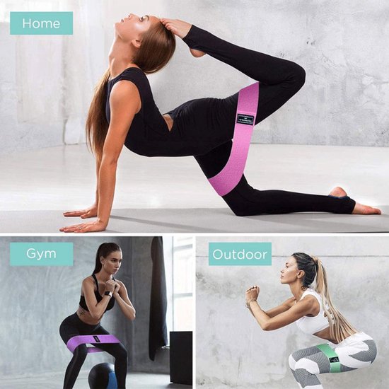 Weerstandsbanden Set – Booty Bands voor Benen & Billen – 3 Sterktes – Antislip Fitness Elastiek – Draagbaar-Ilumina Benelux
