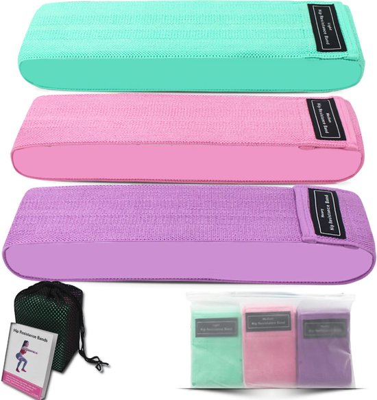 Weerstandsbanden Set – Booty Bands voor Benen & Billen – 3 Sterktes – Antislip Fitness Elastiek – Draagbaar-Ilumina Benelux