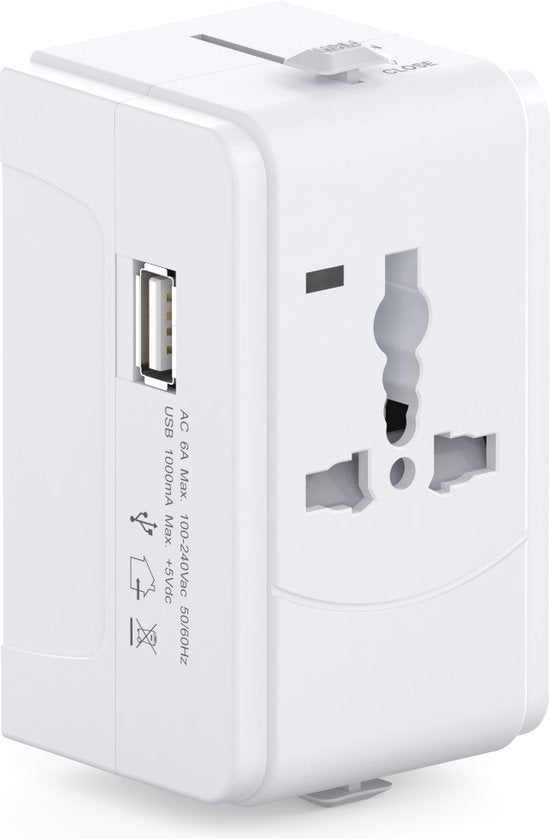 Wereldstekker Adapter – Internationale Reisadapter 150+ Landen – USA UK EU AU Azië Afrika Zuid-Amerika – Wit-Ilumina Benelux
