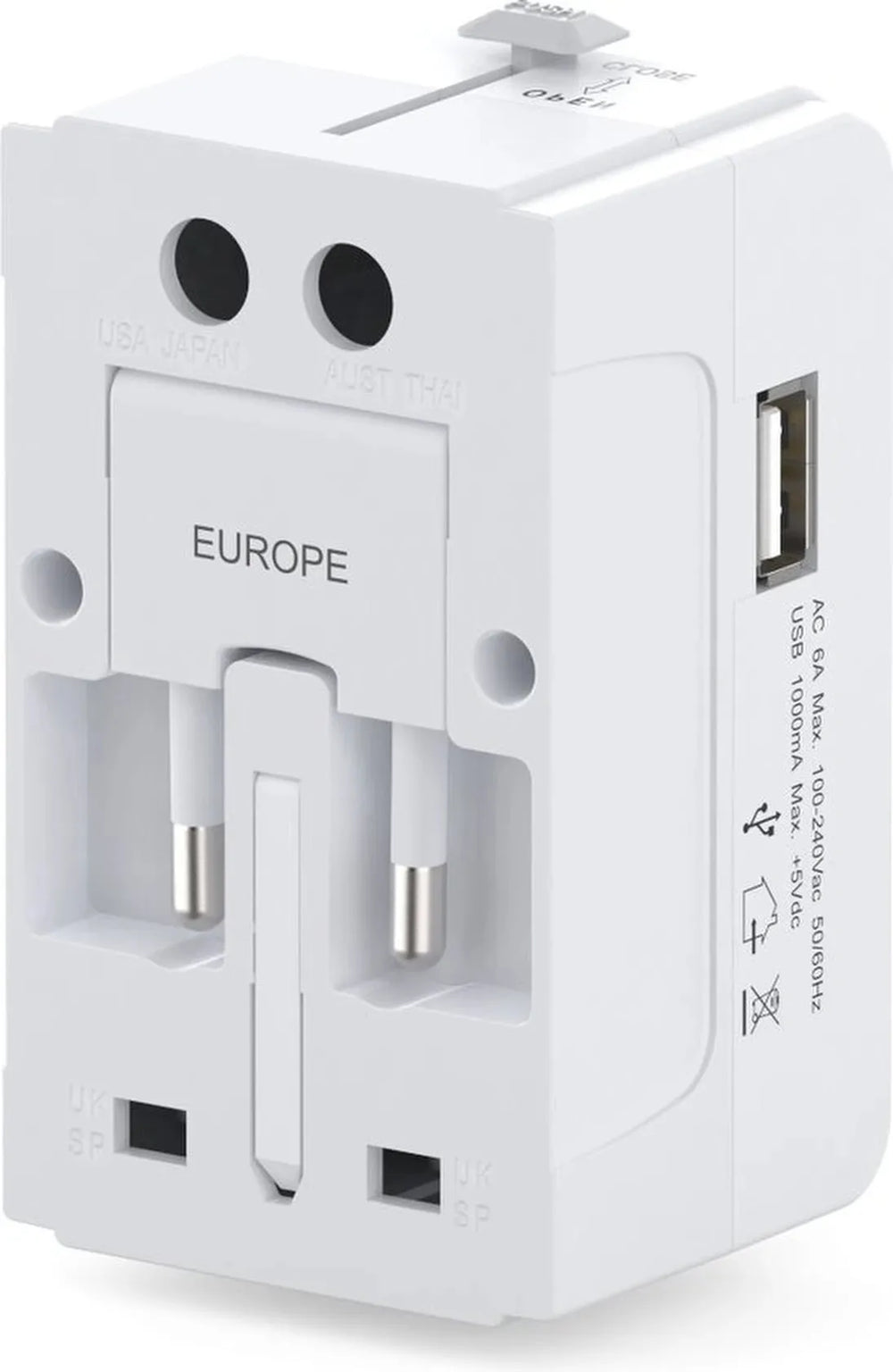 Wereldstekker Adapter – Internationale Reisadapter 150+ Landen – USA UK EU AU Azië Afrika Zuid-Amerika – Wit-Ilumina Benelux