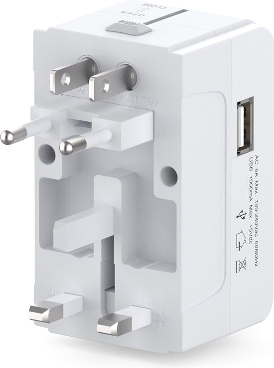 Wereldstekker Adapter – Internationale Reisadapter 150+ Landen – USA UK EU AU Azië Afrika Zuid-Amerika – Wit-Ilumina Benelux