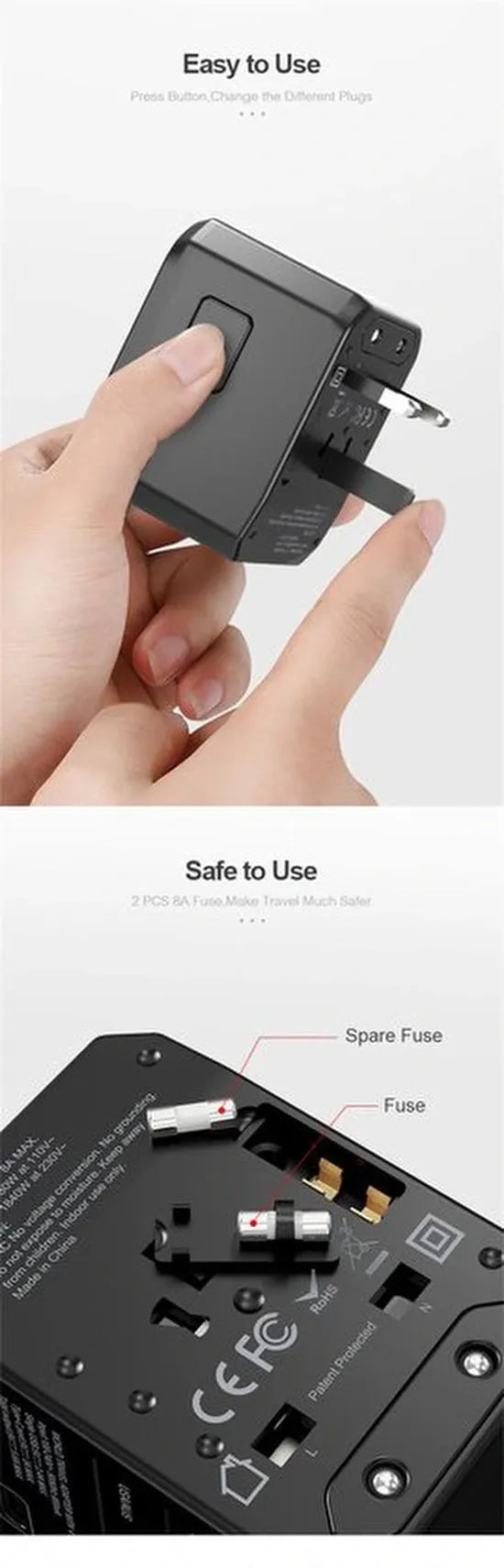 Wereldstekker reisadapter – UK/EU/US/AUS – 4 USB + USB-C – Universeel – Zwart-Ilumina Benelux