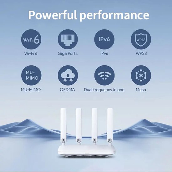 WiFi 6 Router – Dual-band 2,4/5 GHz – MU-MIMO + OFDMA – 1 WAN + 3 LAN Gigabit – 4 Antennes – Zwart-Router-Ilumina Benelux