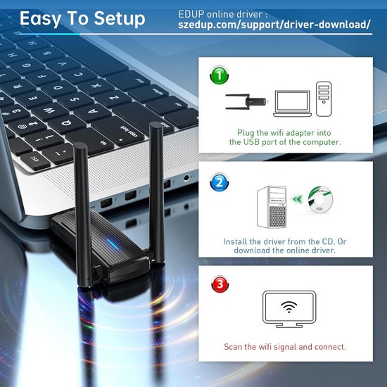 WiFi 6 USB-adapter – USB 3.0 – AX1800 Dualband 5GHz/2,4GHz – Dual antenne – Windows/Mac OS – Zwart-Ilumina Benelux