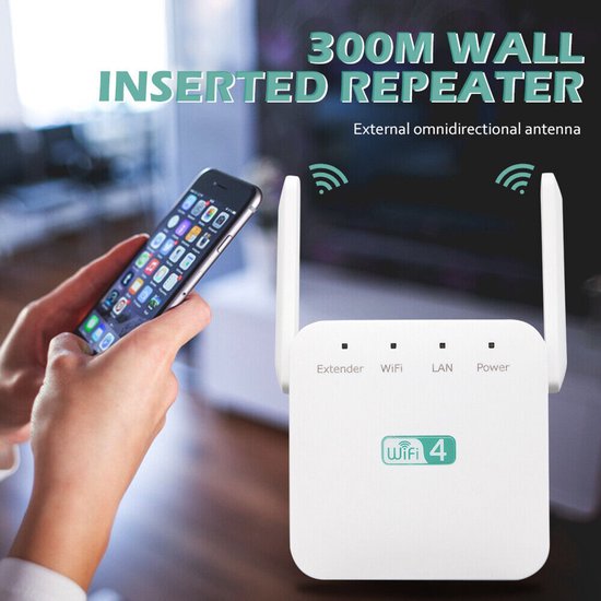 WiFi Extender – 300Mbps 2.4GHz – Signaalversterker met 2 Antennes – Repeater/Router/AP-modus – Wit-Ilumina Benelux