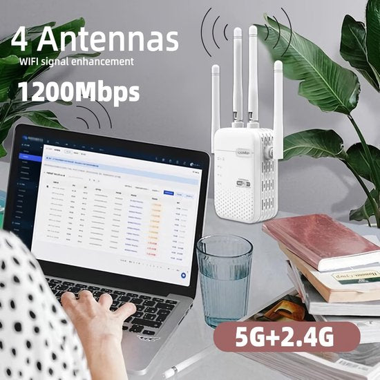 WiFi Extender – Dual Band 2.4/5GHz – 1200Mbps Range Extender – WPS Repeater – Voor Thuis & Buiten – Wit-Ilumina Benelux