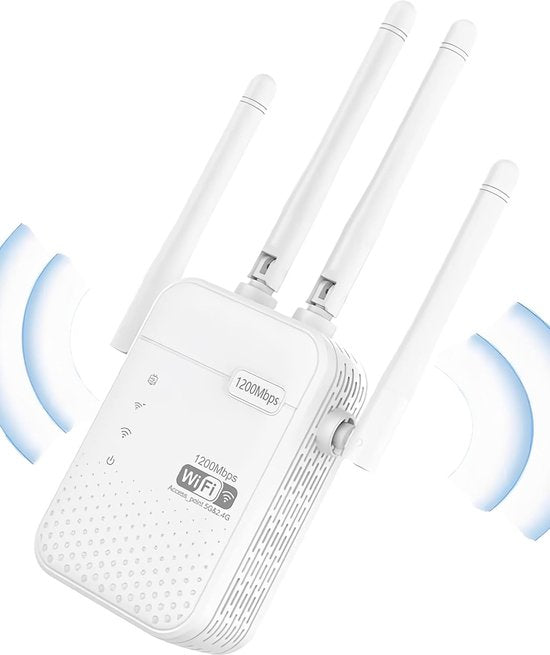 WiFi Extender – Dual Band 2.4/5GHz – 1200Mbps Range Extender – WPS Repeater – Voor Thuis & Buiten – Wit-Ilumina Benelux