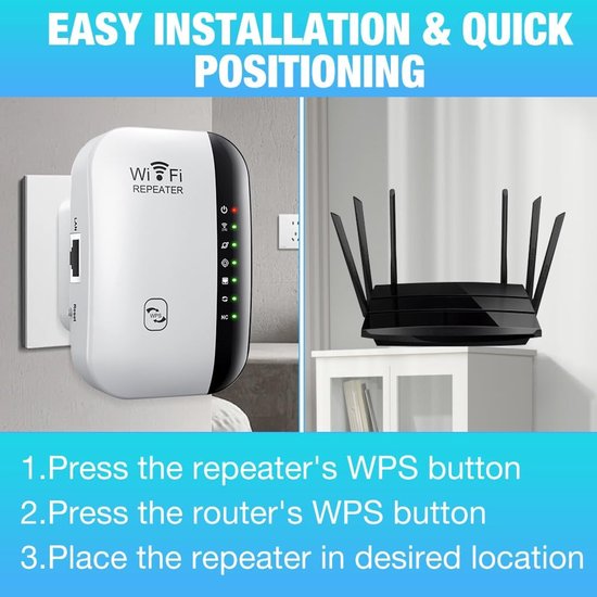WiFi Extender – WiFi Versterker/Booster – Tot 2640 ft² Bereik – Internet Repeater – Wit-Ilumina Benelux
