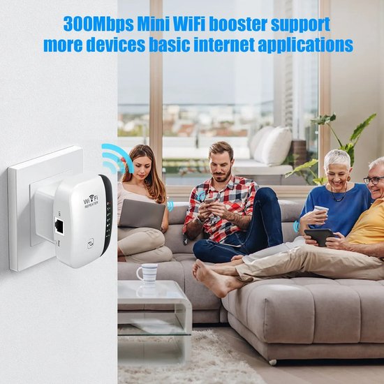 WiFi Extender – WiFi Versterker/Booster – Tot 2640 ft² Bereik – Internet Repeater – Wit-Ilumina Benelux