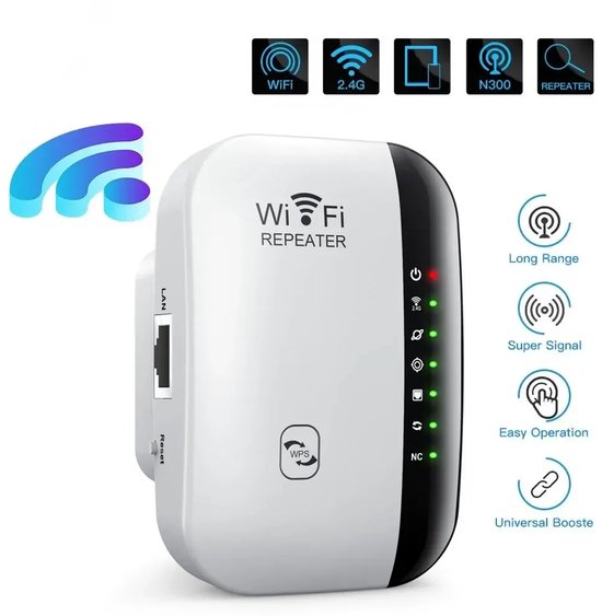WiFi Extender – WiFi Versterker/Booster – Tot 2640 ft² Bereik – Internet Repeater – Wit-Ilumina Benelux