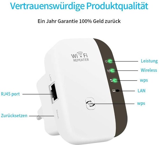 WiFi Repeater 300 Mbps – 2,4GHz Range Extender – Repeater/AP/WPS – LAN-poort – Voor groot huis, tuin of villa – Wit-Ilumina Benelux