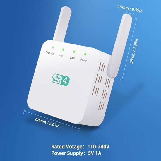 WiFi Repeater – 300 Mbps Lange Afstand WiFi Versterker – 2,4 GHz – 2 Antennes – Plug & Play – Wit-Ilumina Benelux