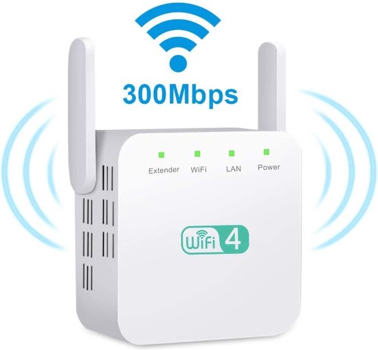 WiFi Repeater – 300 Mbps Lange Afstand WiFi Versterker – 2,4 GHz – 2 Antennes – Plug & Play – Wit-Ilumina Benelux