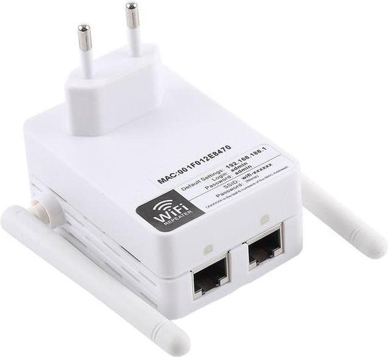 WiFi Repeater – 300 Mbps Range Extender 2,4 GHz – 2 Antennes – LAN Poort – 802.11n/b/g – Wit-Ilumina Benelux