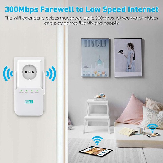 WiFi Repeater – 300 Mbps WiFi Extender – WPS Knop – Super WiFi Booster – Wit-Ilumina Benelux