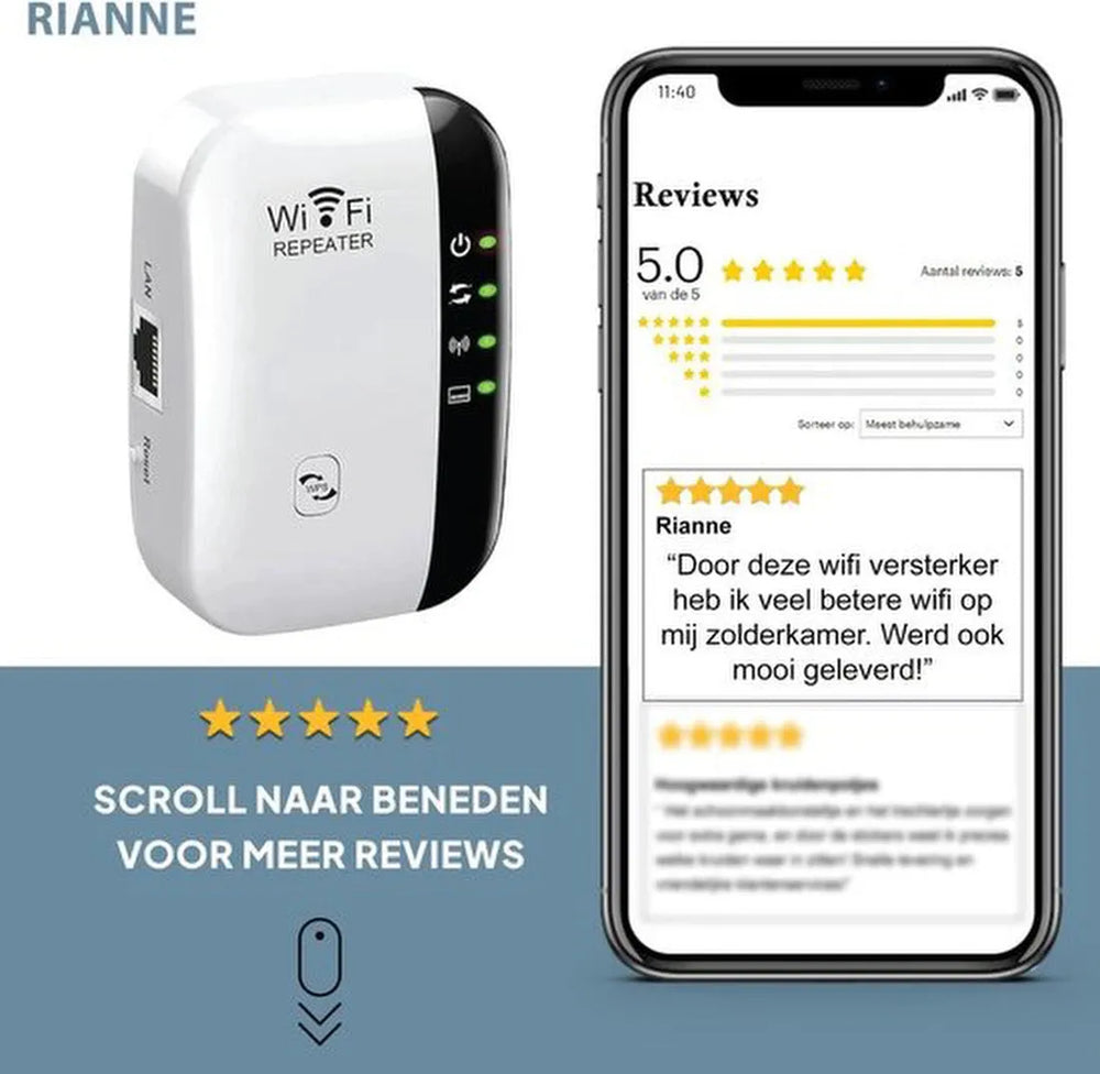 Wifi versterker stopcontact – JR Quality – Wifi repeater extender – Powerline signaalversterker – Wit-Ilumina Benelux