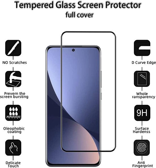Xiaomi 12 & 12X Screenprotector Full Cover Screenprotector Gehard 9H – 12-Pack-Ilumina Benelux
