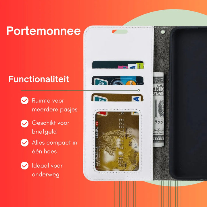 Samsung Galaxy A6 Plus 2018 Hoesjes – Portemonnee Hoes – Pasjeshouder – Magneetsluiting – Wit-Ilumina Benelux