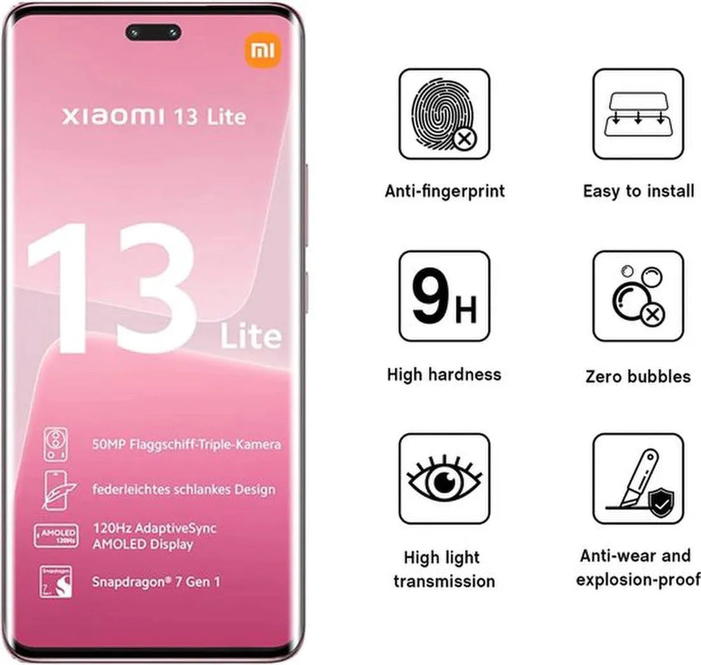 Xiaomi 13 Lite Screenprotector Full Cover Screenprotector Gehard 9H – 4-Pack-Ilumina Benelux